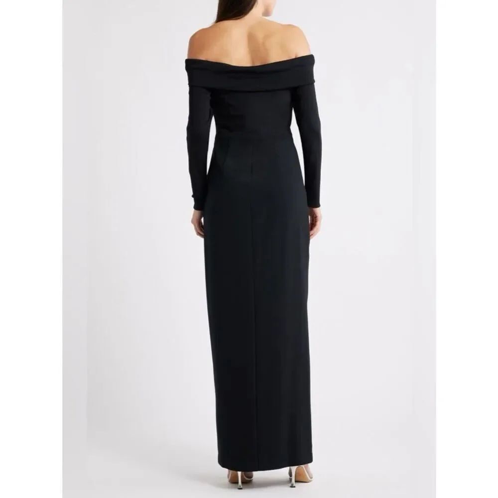 Lauren Ralph Lauren Women's Rib-Knit Off-The-Shoulder Gown Black Dress Size 10 - Picture 4 of 10